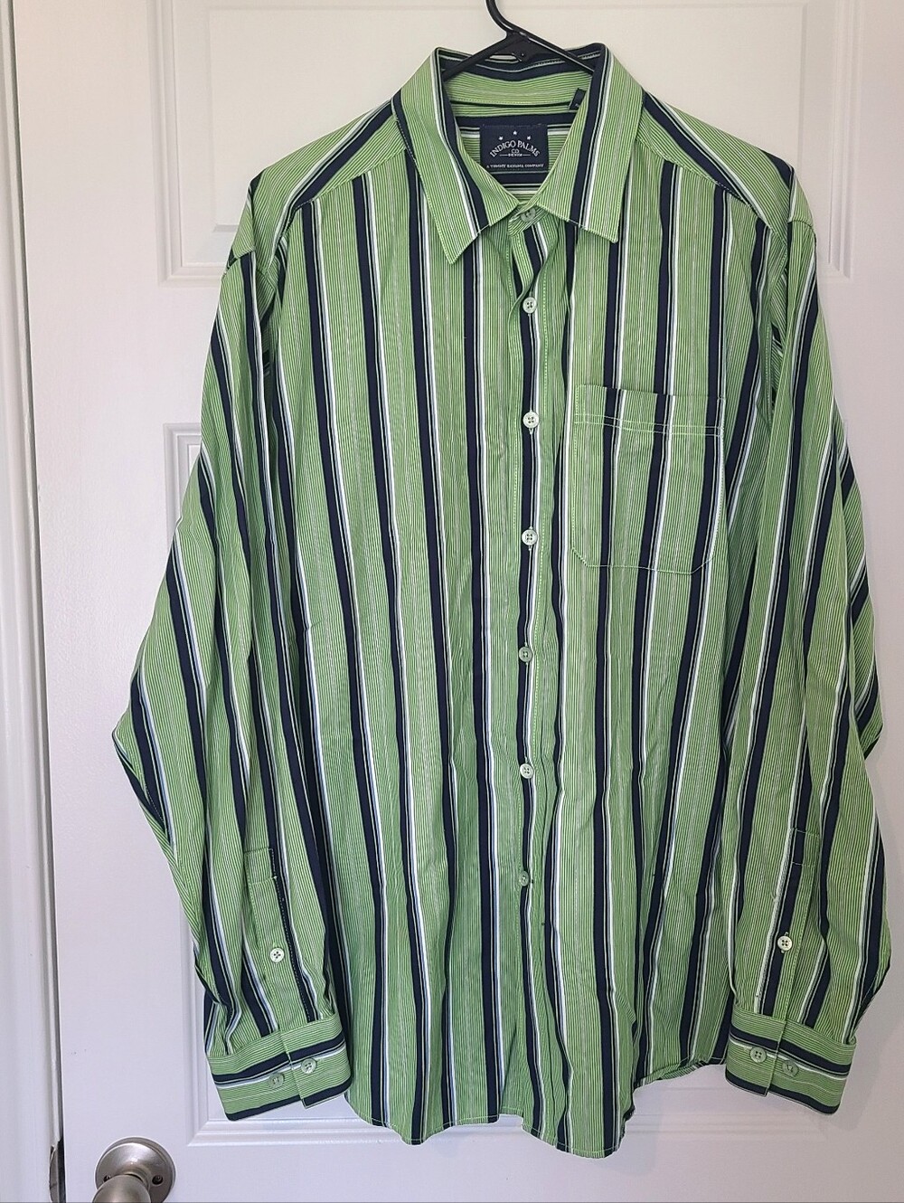 INDIGO PALMS DENIM COMPANY Mens Striped Blue / Green Long Sleeve Button Shirt XL
